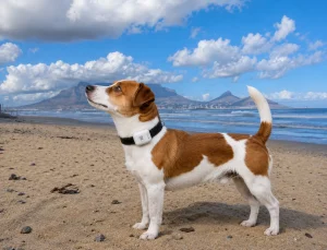 Dog on Beach with pet GPS Tacker